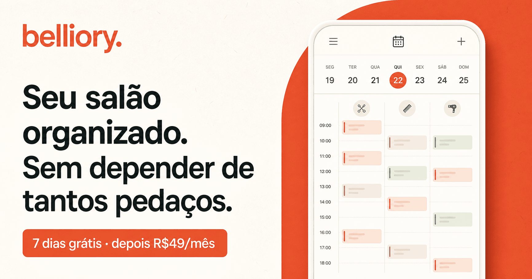 Print do Belliory — agenda do salão no iPhone